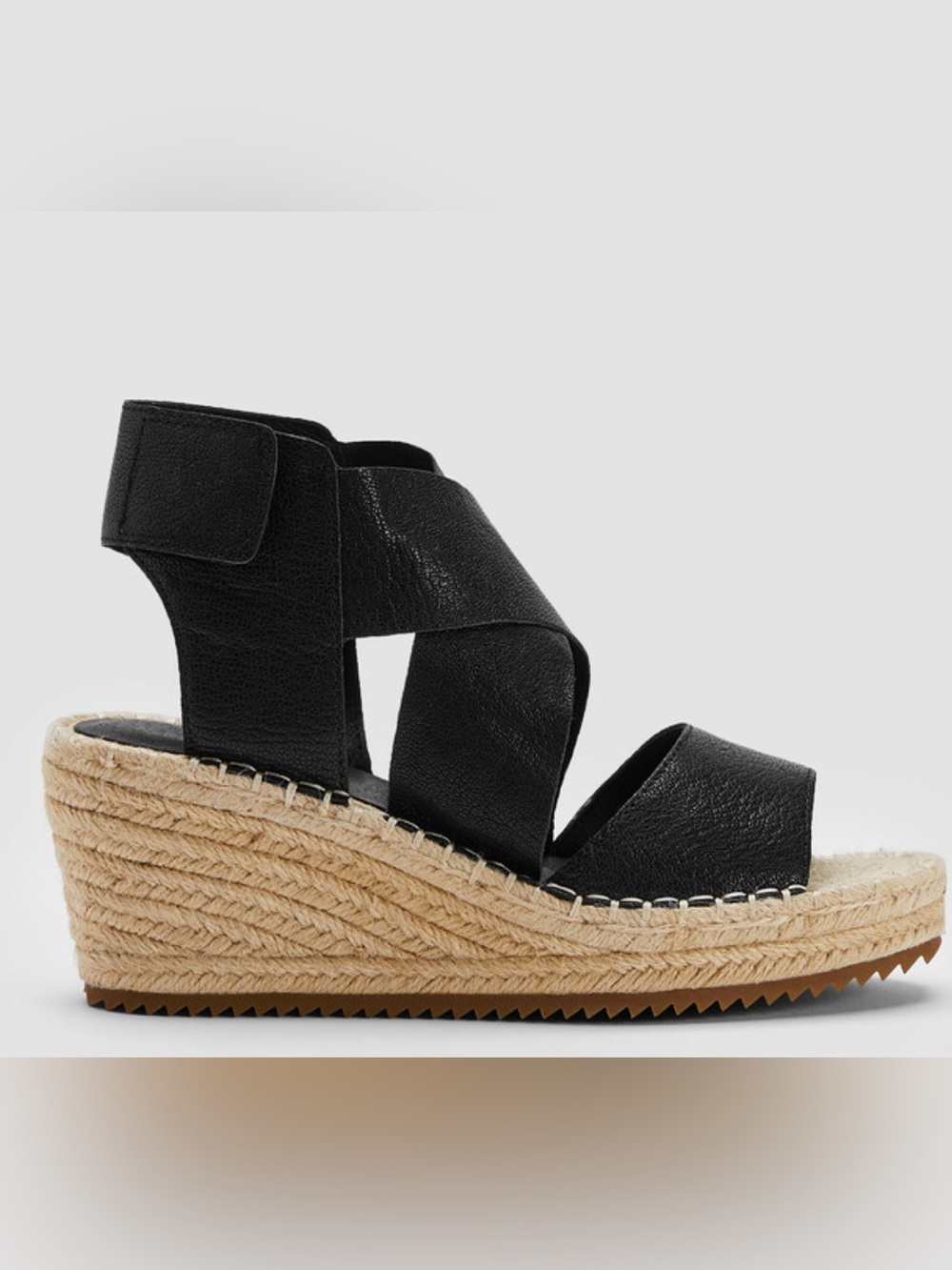 New Eileen Fisher Willow Espadrille Wedge Sandal in Black Leather Size 9